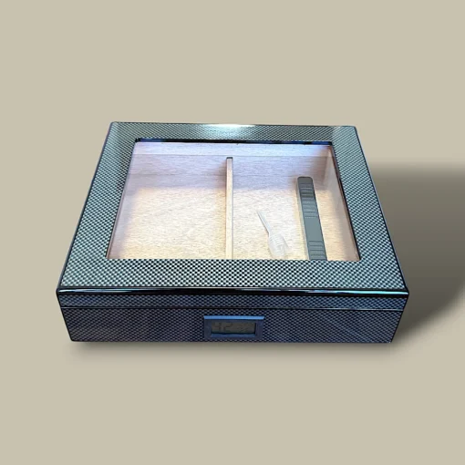 Glass Top Carbon Fiber Cigar Humidor HM-106A-CF – Closed Top