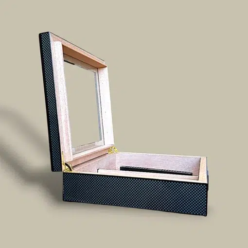 Glass Top Carbon Fiber Cigar Humidor HM-106A-CF – Side View