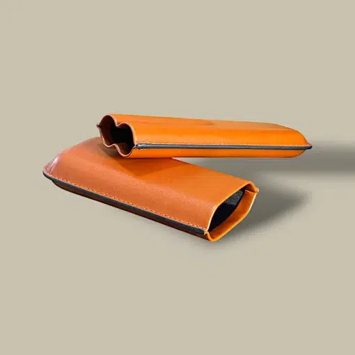 Open Brown Leather Cigar Case – Interior View