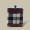 Plaid Fabric and Leather Flask FL-840 – Front View