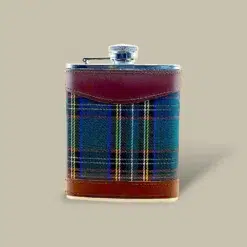 Green Plaid Leather Hip Flask FL-510 – Front View