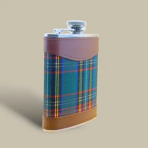 Green Plaid Leather Hip Flask FL-510 – Side View