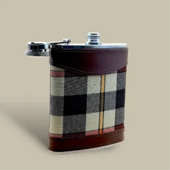 Plaid Fabric and Leather Flask FL-840 – Open Cap View