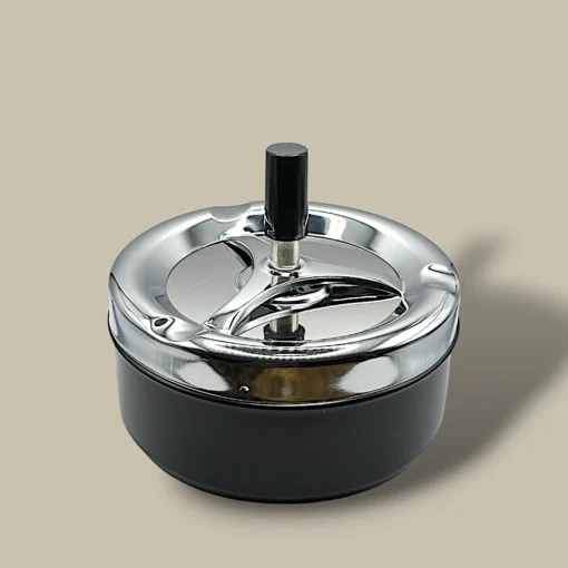 Black Metal Push Ashtray ASH-CT09CB – Angled View