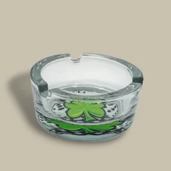 Round Glass Cigarette Ashtray with Clover and Cards – Side View
