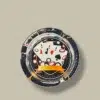 Round Glass Cigarette Ashtray with Four Aces and Poker Chips – Top View