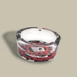 Round Glass Cigarette Ashtray with Poker Chip and Spade – Side View