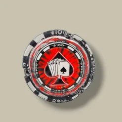 Round Glass Cigarette Ashtray with Poker Chip and Spade – Top View
