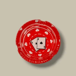 Round Glass Cigarette Ashtray with Red Aces Design – Top View