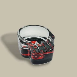 Skull Glass Cigarette Ashtray with Stacked Chips – Side View