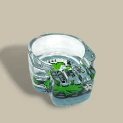 Skull Glass Cigarette Ashtray with Clover and Cards Design – Side View