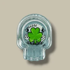 Skull Glass Cigarette Ashtray with Clover and Cards Design – Top View