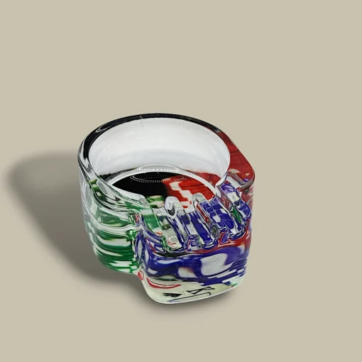 Skull Glass Cigarette Ashtray with Multicolor Chips – Top View