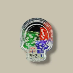 Skull Glass Cigarette Ashtray with Multicolor Chips – Side View