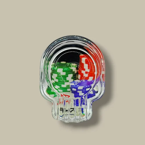 Skull Glass Cigarette Ashtray with Multicolor Chips – Side View