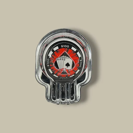 Skull Glass Cigarette Ashtray with Poker Chip Design – Top View
