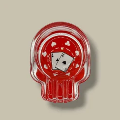Skull Glass Cigarette Ashtray with Red Aces Design – Side View