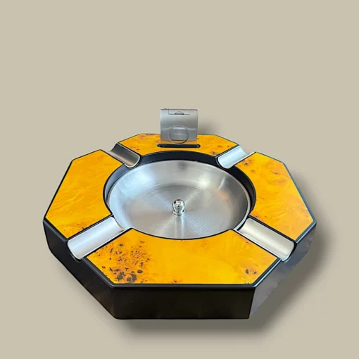 Yellow Octagonal Cigar Ashtray with Cutter ASH-CG02YW – Side View