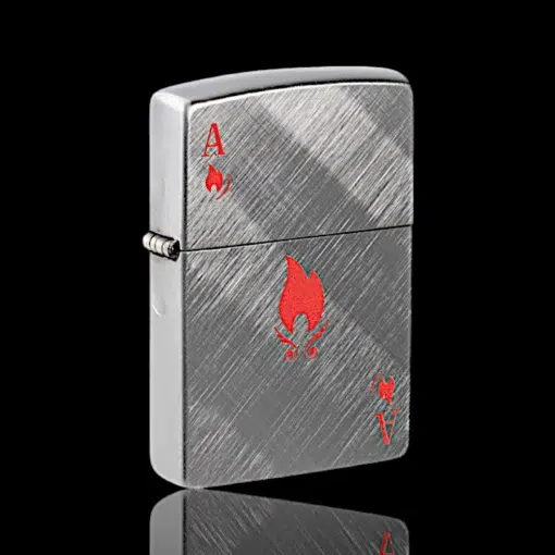 ZIPPO® Brushed Chrome Ace Flame Lighter – Side Angle