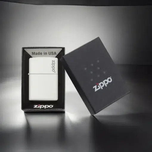 ZIPPO® White Matte Logo Design with Box 214ZL