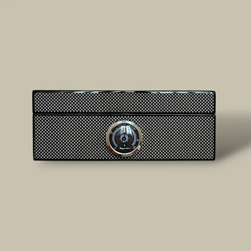 Carbon Fiber Cigar Humidor – 25 Cigars – Front with Hygrometer