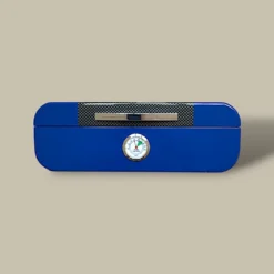 Blue Cigar Humidor – Carbon Fiber Accent – Front with Hygrometer
