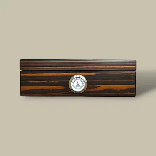 Ebony Cigar Humidor – 30 Cigars – Front with Hygrometer