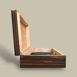 Side View – Open Ebony Humidor – Gift Set – 30 Cigars