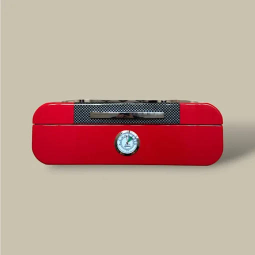 Red Cigar Humidor with External Hygrometer – Front View