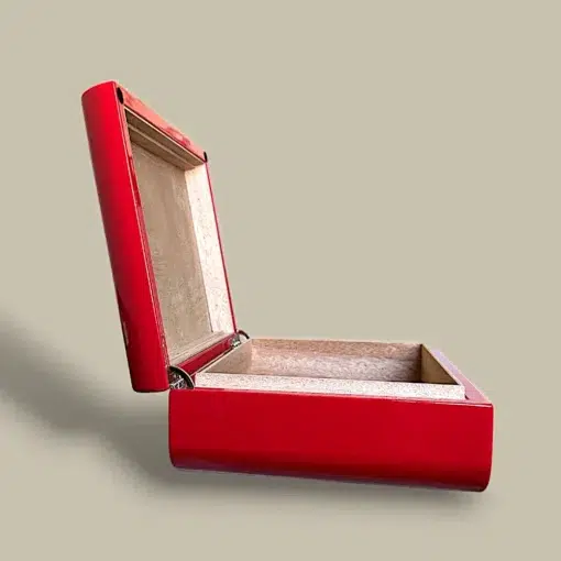 Side Profile of Red Humidor – Gloss Lacquer Finish