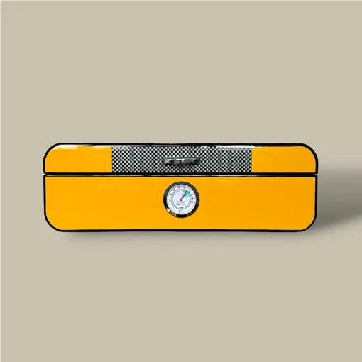 Yellow Cigar Humidor with External Hygrometer – Front View