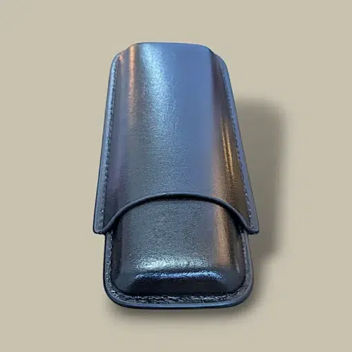 Black Leather Cigar Case – Closed – 2 Cigars