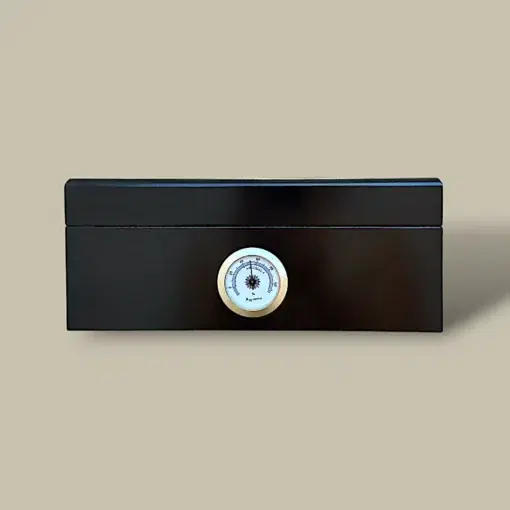 Glossy Black Cigar Humidor – 35 Cigars – Front with Hygrometer