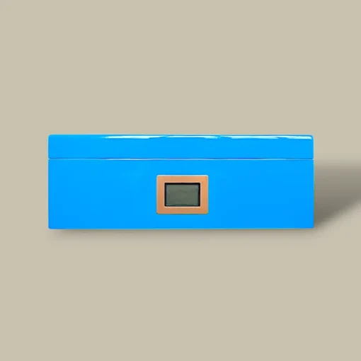 Blue Cigar Humidor – 35 Cigars – Front with Digital Hygrometer