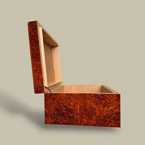 Side View – Burl Cigar Humidor Open