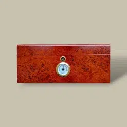 Burlwood Cigar Humidor – 60 Cigars – Front with Lock and Hygrometer