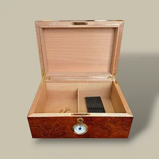 Open Burlwood Humidor – 60 Cigars – Cedar Interior