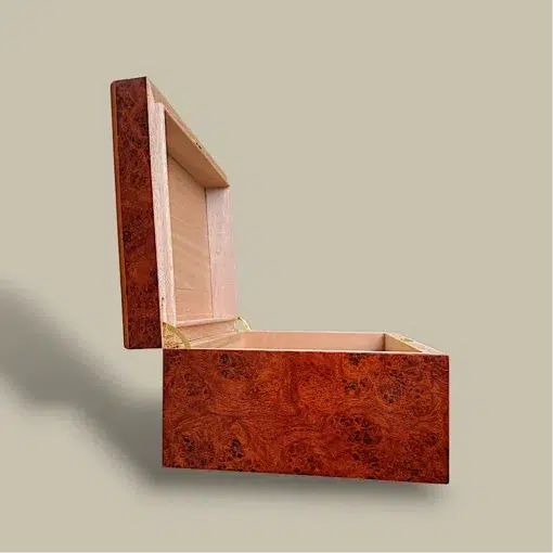 Burlwood Cigar Humidor – Side View Open – 60 Cigars