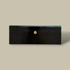 Black Cigar Humidor – 75 Cigars – Front with Lock