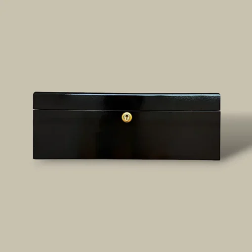 Black Cigar Humidor – 75 Cigars – Front with Lock