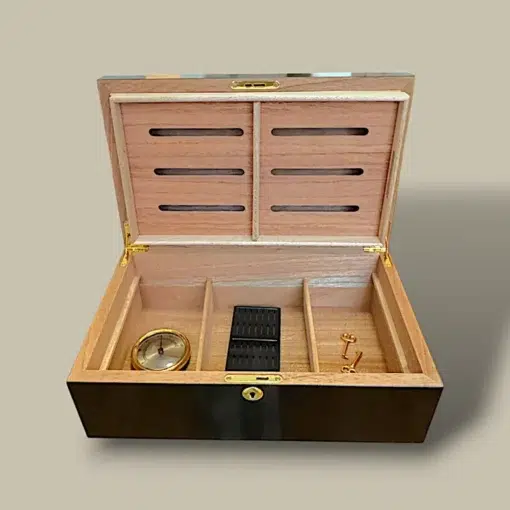 Black Humidor Open – Tray Removed – 75 Cigars