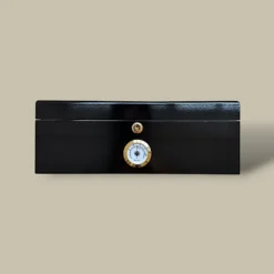 Black Gloss Humidor Open with Removable Tray – 75 Cigars