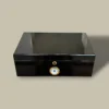 Black Gloss Cigar Humidor – 75 Cigars – Front View with Hygrometer