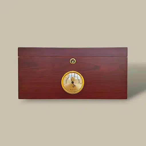 Cherry Glass Cigar Humidor – 80 Cigars – Front with Hygrometer