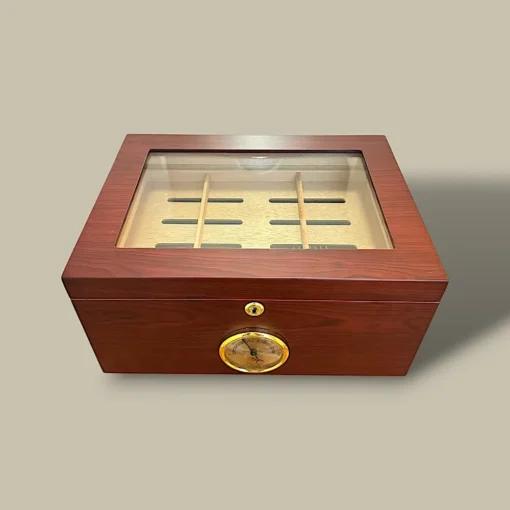 Glass Top Humidor – 80 Cigars – Cherry Finish – Top View