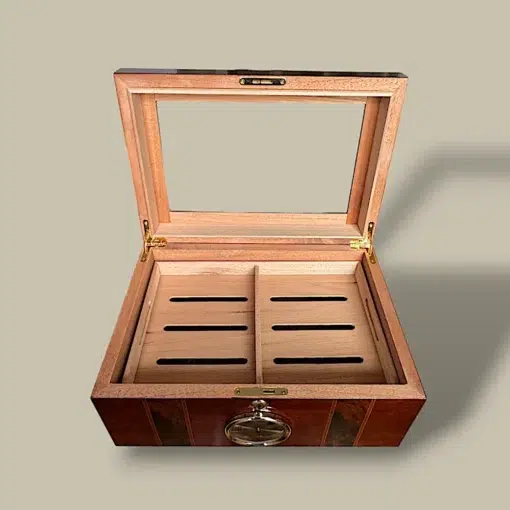 Open Humidor Base – Dark Burl Finish – Lock and Humidifier