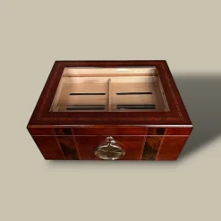Open Dark Burl Humidor – 80 Cigars – Cedar Tray View