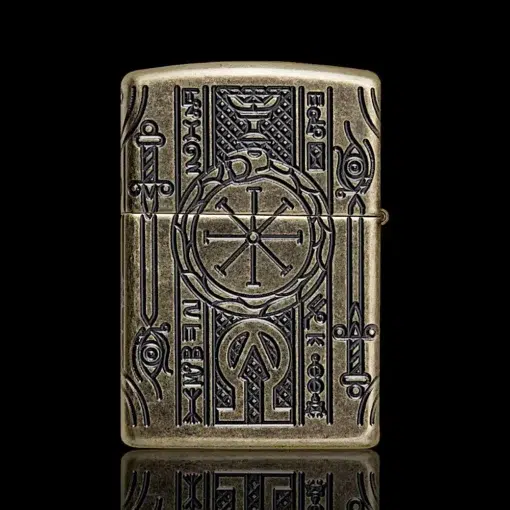 Zippo Book of the Dead – Front View – Antique Brass Finish