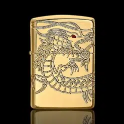 ZIPPO® Asian Dragon Gold Lighter – Front View