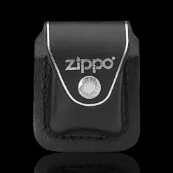 ZIPPO® Black Leather Lighter Pouch with Clip – Front View